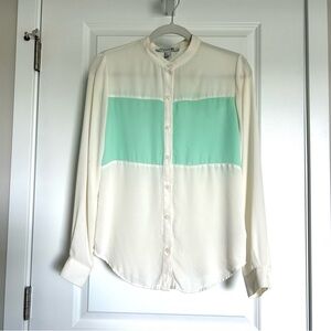 Forever 21 Cream and Mint Sheer Button Down Shirt